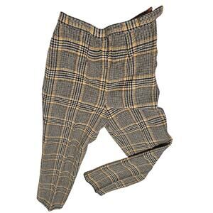 1950s Sears Wool Plaid Flat Front Brown High Waist Creased Pants Size 00 Vintage